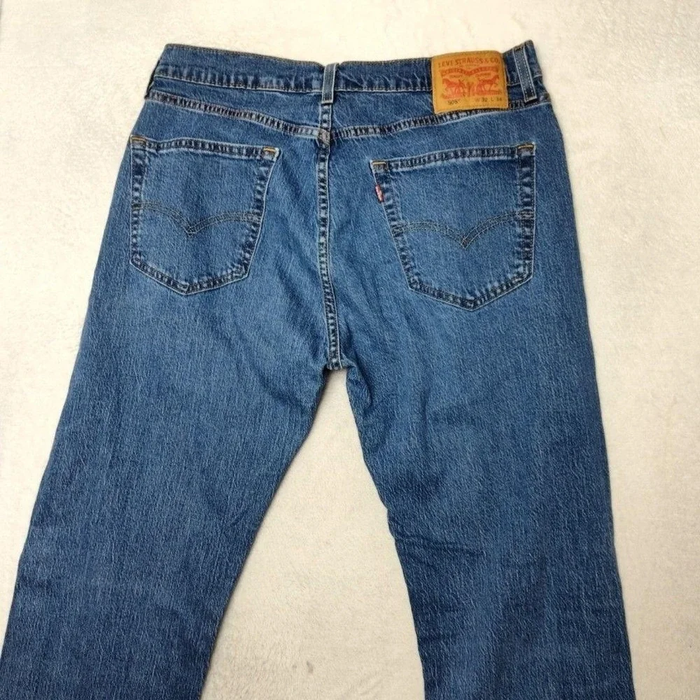 Levis 505 Jeans Mens 32x34 Blue Straight Medium Wash Stretch 5-Pocket Denim